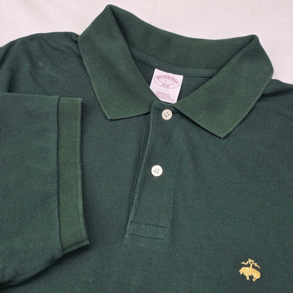 Brooks Brothers Polo Shirt Mens L Green 346 Short Sleeve Original Fit Pique Logo